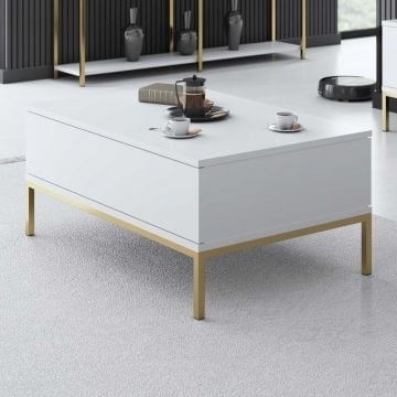 Moderne witgouden salontafel met metalen poten