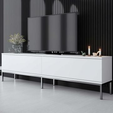 Modern tv-meubel: Woody Mode | Metalen Poten | Wit/Zilver | 100% Melamine | 18mm