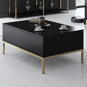 Salontafel Woody Fashion - 60x90x40cm - met opbergruimte - zwart/goud