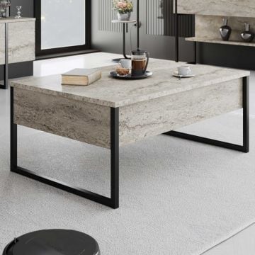 Salontafel Woody Fashion - 60x90x40cm - travertijn/zwart