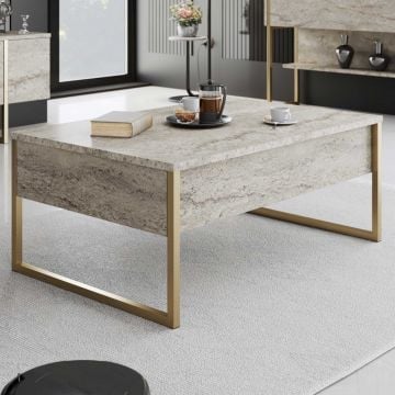 Salontafel Woody Fashion - 60x90x40cm - travertijn/goud