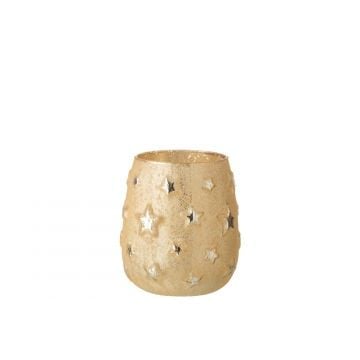 T-lichthouder ster glas antiek goud large
