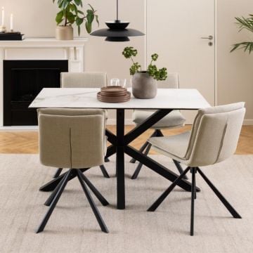 Eettafel Hennie - 135x80x75,5cm - keramisch blad - wit marmer