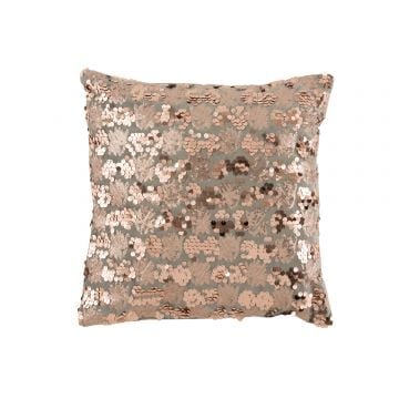 Kussen paillet velvet grijs/roze