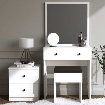 Make-uptafel met stoeltje en kastje Marylin-wit