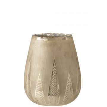 Theelichthouder blad rond glas zilver large