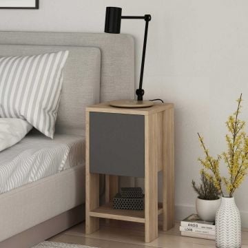 Woody Fashion Nachtkastje | Melamine Gecoat | 18 mm Dik | 30x55x30 cm | Eiken Antraciet