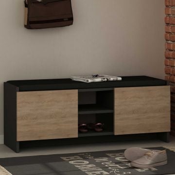 Woody Modieus Schoenenkastje | Antraciet Eik | 100% Melamine Gecoat