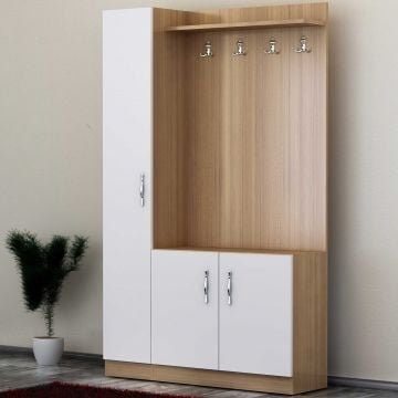 Moderne Witte Teakhouten Zaalstandaard | Woody Fashion | 18mm 100% Melamine Gecoat Spaanplaat