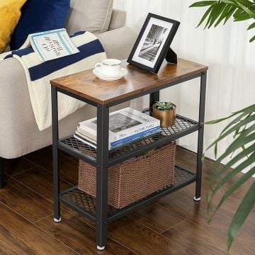 Bijzettafeltje Bill 60x30 2 legplanken - rustiek bruin/zwart