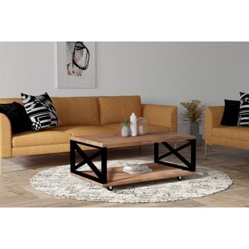 Moderne 2-etages salontafel van notenhout met metalen frame
