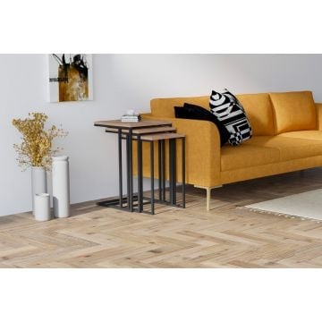 3-delige Woody Fashion Nesting Table Set | Melamine coating | Metalen frame | Atlantic Pine Zwart.
