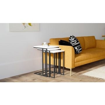 Woody Fashion Nesting Tables Set | Melaminegecoat spaanplaat | Wit-zwart