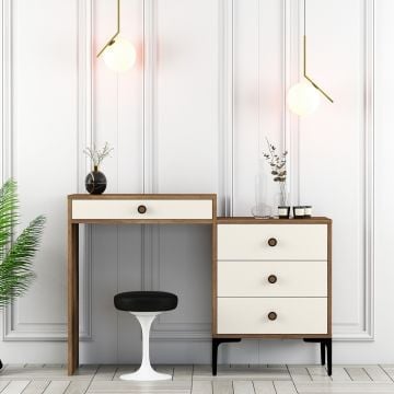 Woody Fashion Make-up Tafel | Notencrème | 124cm Breedte | 100% Melamine Gecoat