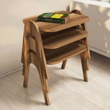 Woody Fashion tafelset - 48x35x42 cm - Walnoot/bruin 
