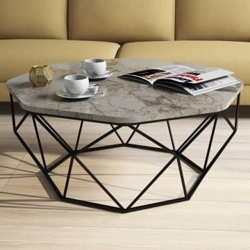 Woody Fashion Salontafel | Melamine Gecoat | Metalen Frame | 90x38x90 cm | Wit