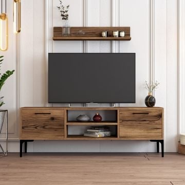 tv-meubelset Woody Fashion | tv-meubel en wandplank | 140 x 30 x 48 cm | Walnut-design