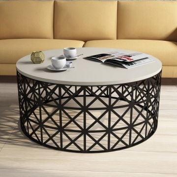 Woody Fashion Salontafel | 100% Melamine Gecoat | Smeedijzeren Poten | Crème Zwart
