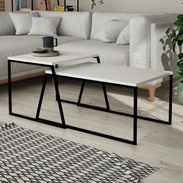 Moderne Chique Salontafel Set | Woody Mode | Melamine Gecoat | Wit/Zwart