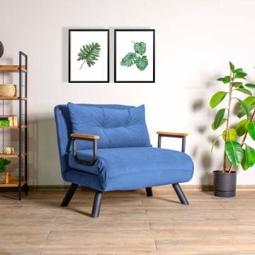 Atelier Del Sofa 1-zits slaapbank in blauwe stof - metalen frame, omvormbaar, belastbaar tot 100 kg