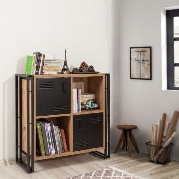 Boekenplank Sapphire | Melamine coating | Metalen frame | Atlantic Pine Zwart