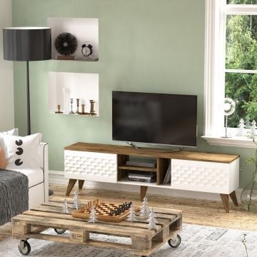 Tv-meubel Hadley - 2 klapdeuren - wit/walnoot
