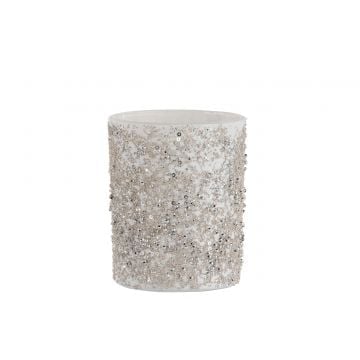 T-lichthouder parels glas zilver large