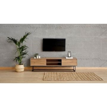 Modern TV-meubel | Melamine-behandeld | Metalen poten | Walnoot Zwart