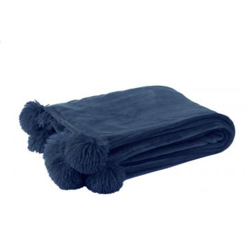 Plaid pompom polyester blauw
