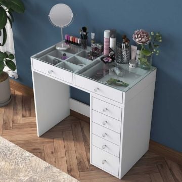 Woody Fashion Make-up Tafel | 100% Melaminegecoat | Wit | 90 x 45 x 80 cm