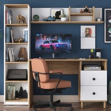 Stijlvol Studiebureau Woody Fashion | 120 x 50 x 162 cm | Wit