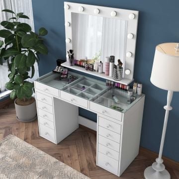 Make-uptafel met spiegel Maxima - 45x120x80 - MDF/wit 