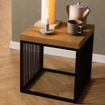 Bijzettafel Strington - 40x40x42 cm - wilde eik/zwart