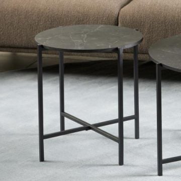 Bijzettafel Lamoine - Ø40x45 cm - zwart marmer
