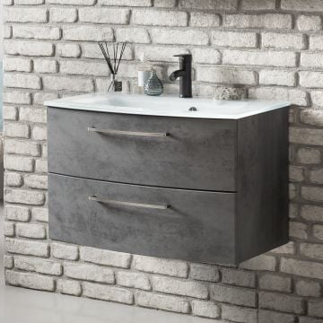 Wastafelmeubel Stivan 80cm witte wastafel - beton
