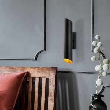 Fulgor Metalen Wandlamp | Zwart Goud | 8 x 12 x 40 cm