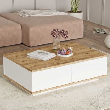 Modieuze Melamine Gecoate Salontafel | Hout | 18mm Dikte | 90cm x 28.6cm x 60cm | Atlantic Pine Wit