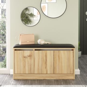Schoenenkast in tijdloze stijl | 100% PU Leer | 18mm Dikte | Eik Kleur