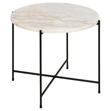Bijzettafel Avila Ø52 cm - wit marmer/zwart