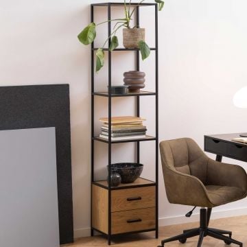 Rek Dover 42cm, 3 legplanken & 2 lades - zwart/wilde eik
