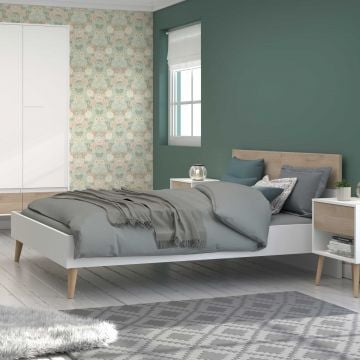 Tweepersoonsbed Hardy 160x200 - wit/eik 
