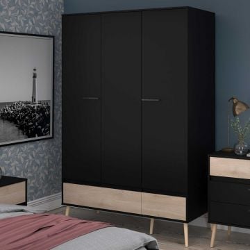 Kledingkast Hardy 135cm met 3 deuren - zwart/eik 