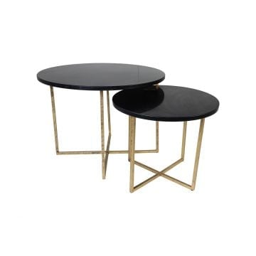 Salontafel Gatsby set van 2 marmer en metaal - zwart/goud