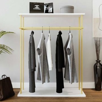 Kledingrek Woody Fashion | 100 x 40 x 170 cm | Goudkleurig design