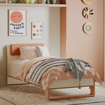 Eenpersoonsbed Camillia - 90x200cm - beige/terracotta