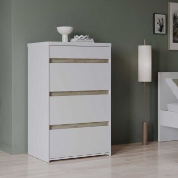 Ladekast Clyde - met 4 lades - wit/eikdecor
