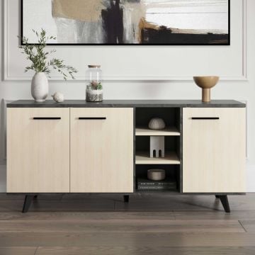 Dressoir Kent - 160x44x73cm - drie deuren - eikdecor/antraciet