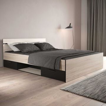 Bed Micheline 160 x 200 cm - geborstelde eik/matzwart