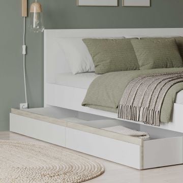 Set van 2 bedlades Clyde - wit/eikdecor
