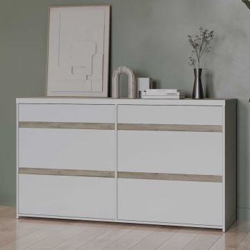 Ladekast Clyde - met 6 lades - wit/eikdecor